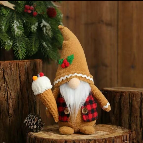 MALE GINGERBREAD GNOME WITH ICE CREAM CONE - Picture 1 of 1
